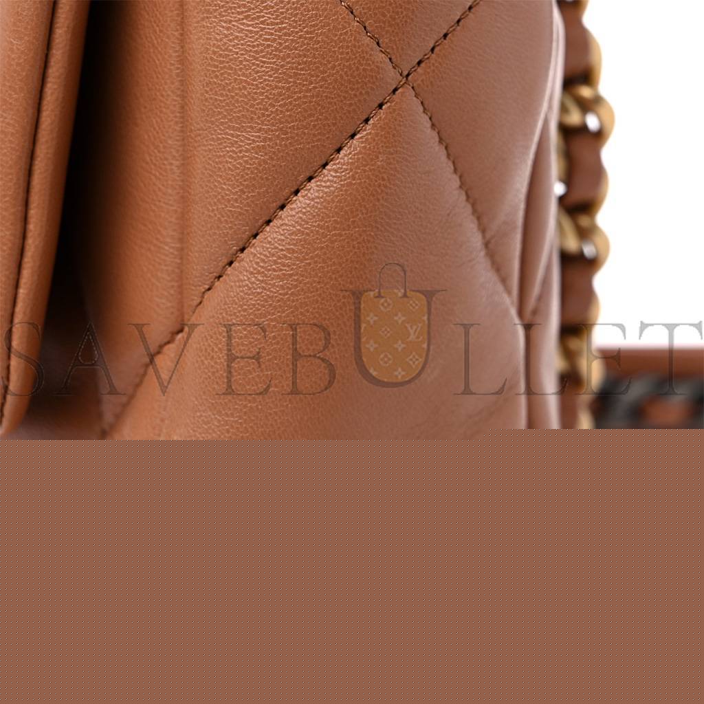 Ch*el master lambskin quilted medium Ch*el 19 flap brown as1160 (26*16*9cm)